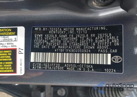 2014 Toyota Camry Se from USA, damaged, VIN 4T1BF1FK9EU350924